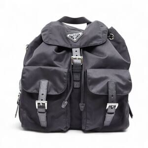 Prada Tessuto Nylon Backpack with Leather Trim Silver Hardware Black New $2400